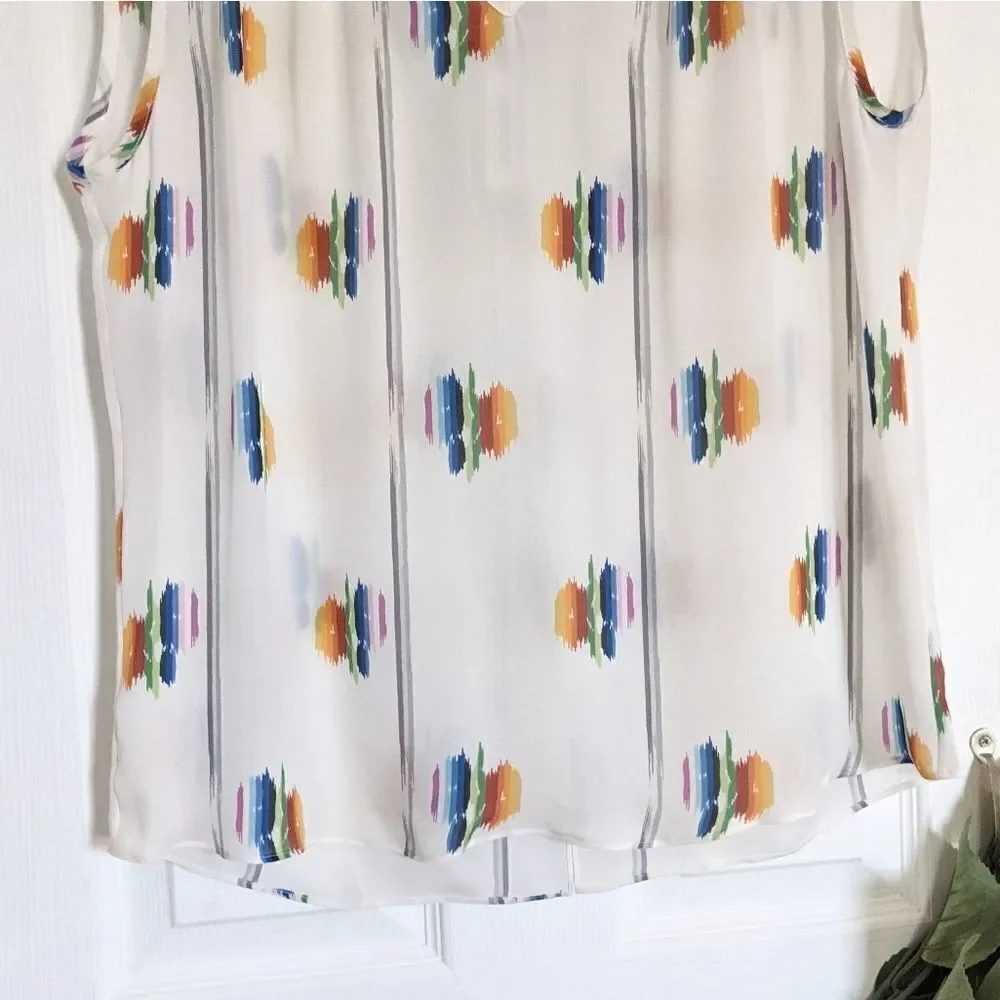 Tucker The Muscle Tee Follow the Rainbow Silk Blouse Top Sheer